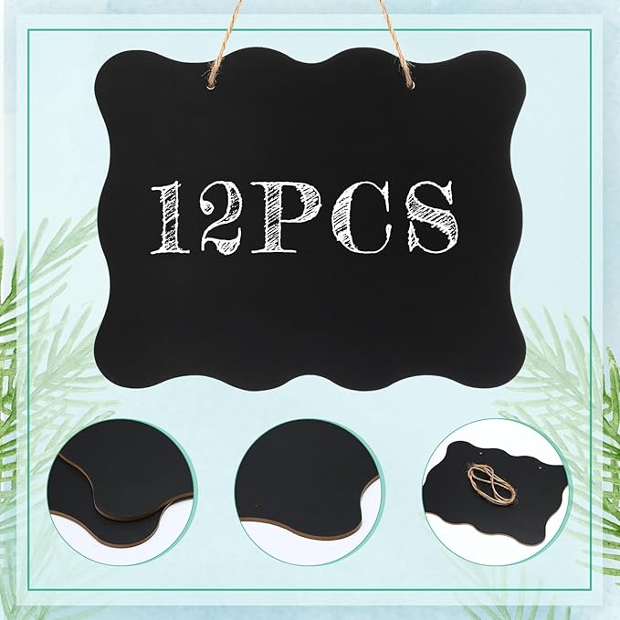 Qilery 12 Pieces 8 x 10 Inch Double Sided Hanging Chalkboard Signs Back to School Bulk Hanging Signs Message Board Black Wooden Chalkboard for Kitchen Wedding Party Decorations (Classic)