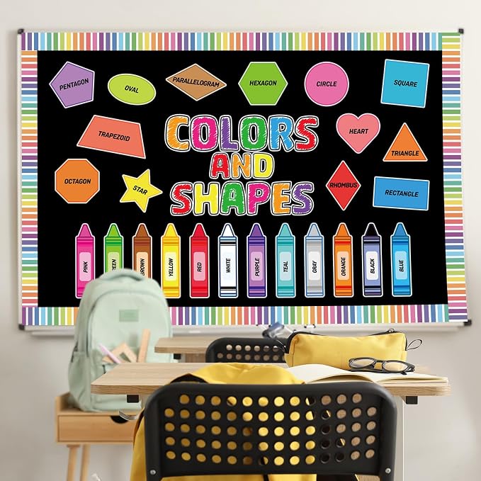 70 Pcs Colors and Shapes Bulletin Board Decorations Color Recognition Crayon and Shapes Cutouts Back to Schoool Learning Poster for Chalkboard Wall Classroom Decor