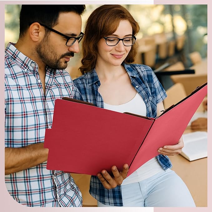 AmazingSpark 24 Pcs Legal Size Classification Folders Bulk 2 Dividers Pressboard File Folder with Expansion 2 Prongs Fastener Heavy Duty Office File Organizer for School Hospitals Home (Dark Red)