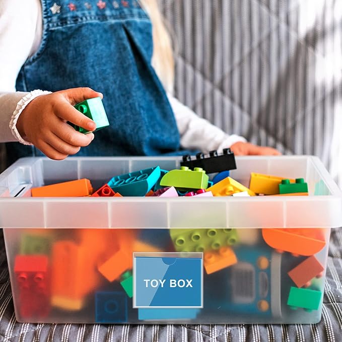 Chinco 30 Pcs Self Adhesive Pockets, Bin Labels for Storage Bins, Clear Pocket Label Sleeves, Plastic Index Card Holder with Top Open for Organizing Bins Box Drawer(2.75 x 3.5 Inches)