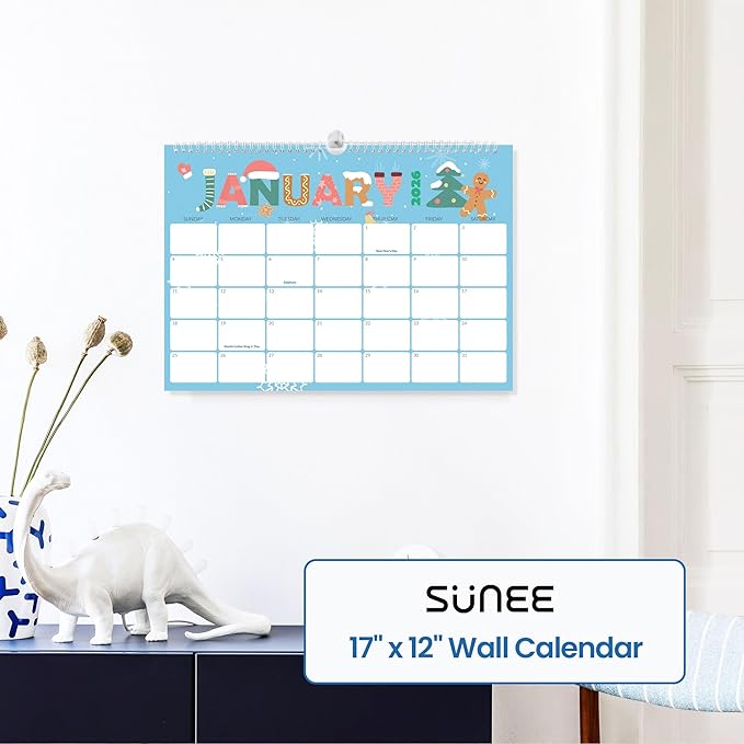 SUNEE Calendar 2026 18 Months Wall Calendar Oct. 2025 - Mar. 2027, 17"x12" Horizontal Hanging Calendar with Past Month and Next Month for Organizing & Planning, Cute