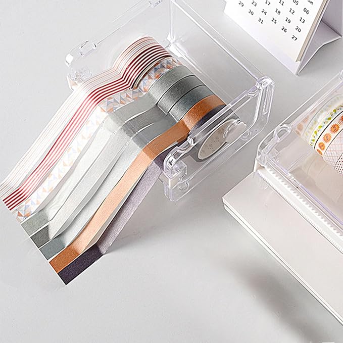 Yosoo Health Gear Tape Holder Cutter Simple Mini Multipurpose Organizer Desktop Office Stationery Transparent Visible Washi Packaging Dispenser Roll DIY Sticker Storage Cutting Tape, Adhesives