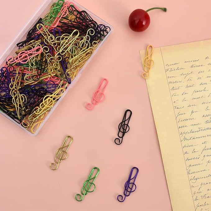 Vuzvuv 100Pcs Music Paper Clips 6 Colors, Cute Metal Musical Notes Shaped Bookmark Clips for Party Invitation Card, Cute Office Accessories for Document Organization,Funny Music Teacher Student Gifts