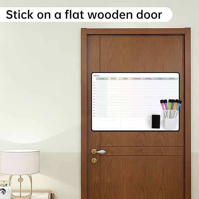 Weekly Dry Erase Calendar with time,self Adhesive Stick on Non-Magnetic Stainless Fridge & Glass & Wall & Wooden (Any Smooth Surface) Schedule Board,to Do List 16.5”(W) × 11”(D)