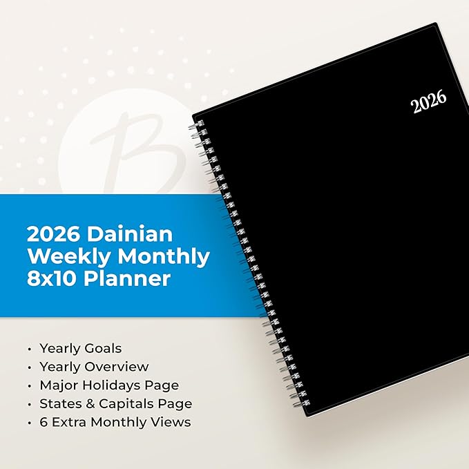 Blue Sky 2026 Weekly and Monthly Planner Calendar, January 2026 - December 2026, 8” x 10.875”, Flexible Cover, Laminated Tabs, Durable Twin Wire Binding, Dainian
