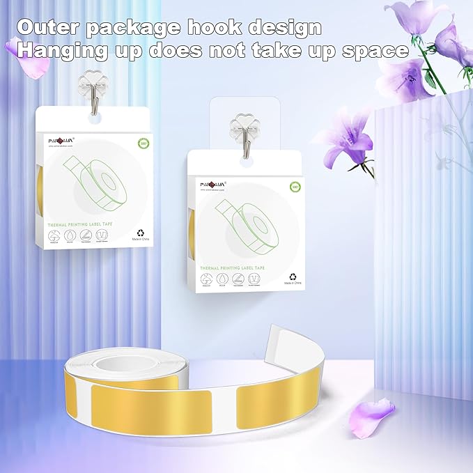 PARLAIM Label Maker Tape, 14x50mm (1/2" x 1 7/8") Self-Adhesive Thermal Label Stickers, 130pcs/Roll Gold