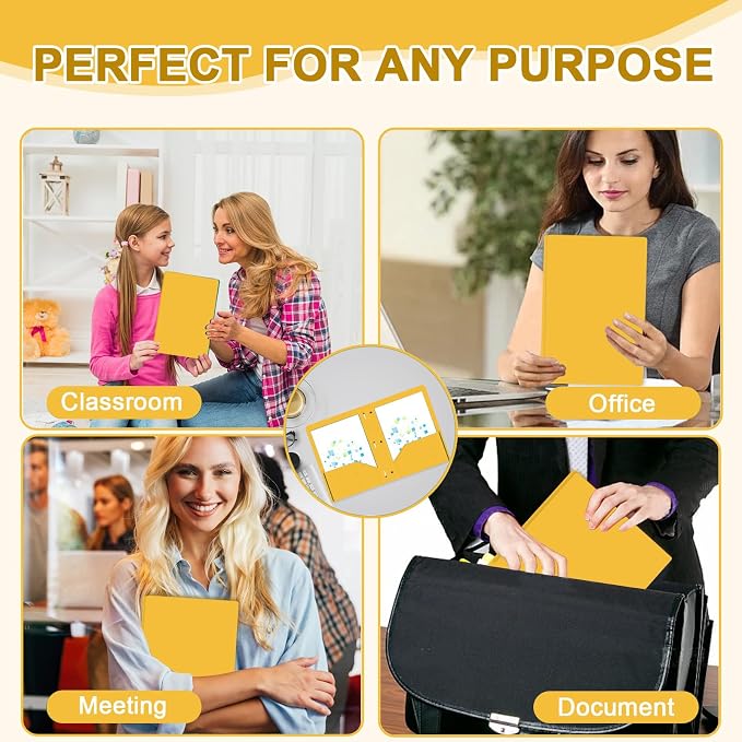 Two Pocket Folders with Prongs, LAYZZ 60 Pack Poly Plastic Folders, Heavy Duty Plastic Folders with Pockets and Prongs, Letter Size, for Offices and Schools (Yellow)