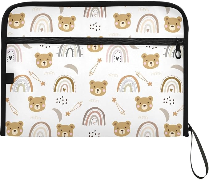 Cartoon Bear and Rainbow File Folders, Plastic Folders with 13 Pockets, Expandable File Folder for Documents School Students Office, Aesthetic Folder with Labels A4 Letter Size