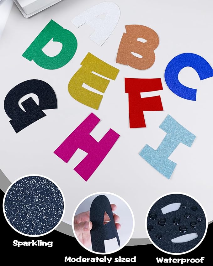 243 Pcs Glitter Bulletin Board Letters Set, 4 Inch Alphabet Poster Board Cardboard Cutouts with Numbers and Punctuation, Classroom School Wall Display Decorations (Black)