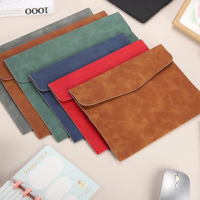 PATIKIL 2Pcs PU Leather File Folders, 13x9 A4 Document Holder Waterproof Envelope Folder with Snap Closure, Portable Portfolio Organizer Case for Paper Receipt, Black/Red