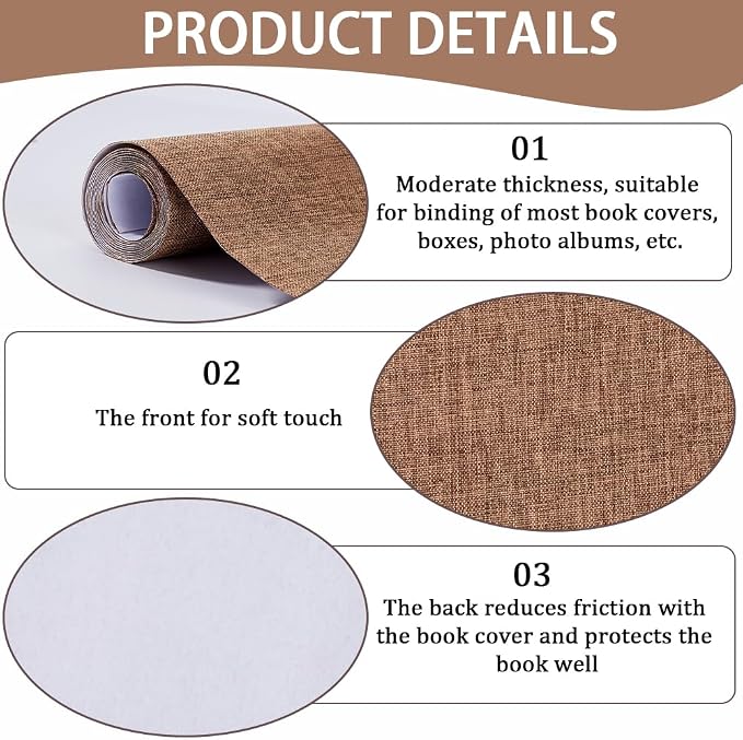 CRASPIRE 51 x 11.8 Linen Book Cloth Brown Books Binding Fabric Surface Paper Backed Bookcover Densely Woven Cloth Books Album Scrapbooking Archival Covering Protector Bookcloth Bookbinding Supplies