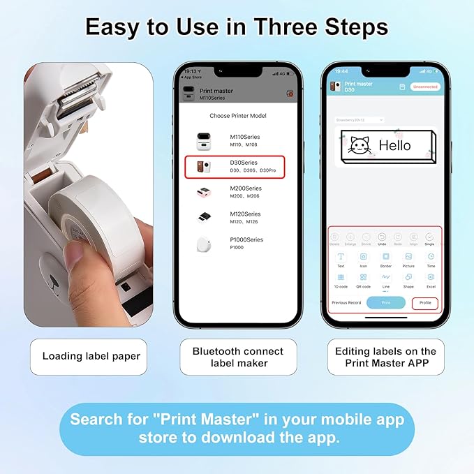 Bear Label Maker Machine with Tape, D30S Cute Portable Bluetooth Mini Label Printer, Smart Phone Handheld Thermal Sticker Small Labeler Inkless for Home Office