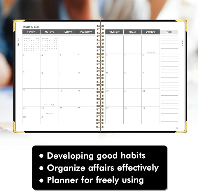 Monthly Planner 2026-2028, Hardcover with Metal Corner 3 year calendar 2026-2027-2028 Calendar Book from Jan 2026 - Dec 2028, 9“ x 11”, Spiral Bound,Organizer for Office, School, and Home, Black
