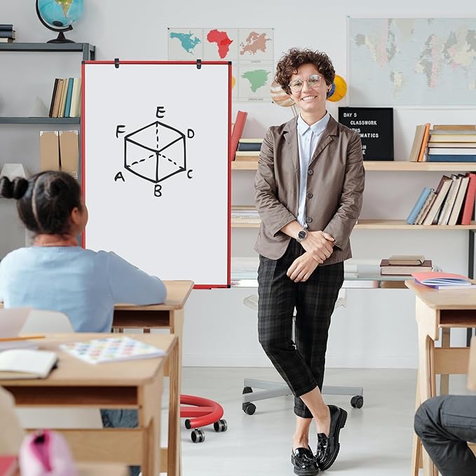 Mobile Dry Erase Board on Wheels, 40x26 Inches Portable Mobile Whiteboard, Magnetic Standing White Board with Flip Chart Paper, Rolling Dry Erase Board for Classroom, School, Office, Home