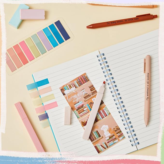 Spakon 7 Pcs Book Lovers Gifts for Readers Bookish Book Annotation Kit Aesthetic Pastel Highlighters No Bleed Gel Pens Reading Tabs Bookmark for Women Library Student Bible(Orange Series)