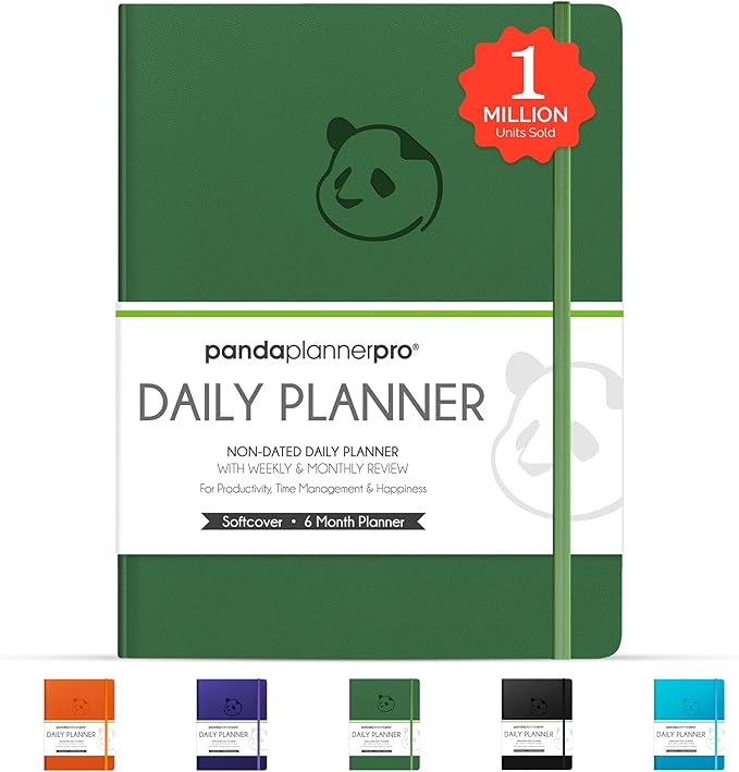 Panda Planner Pro A4 Daily Planner 2026 – 6 Month Undated Daily Productivity Planner with Large 8.5x11 Layouts, Weekly & Monthly Calendar Planner, Goal Tracker, Habit Tracker & Time Management Organizer – Dark Green