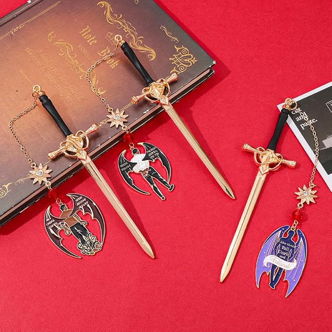 Acotar Bat Boys Sword Bookmarks Fantasy Night Court Metal Bookmarks Fantasy Fiction Fan Book Accessories Reading Markers Bookish Gifts Halloween Gifts (Acotar Bookmark 3PCS)