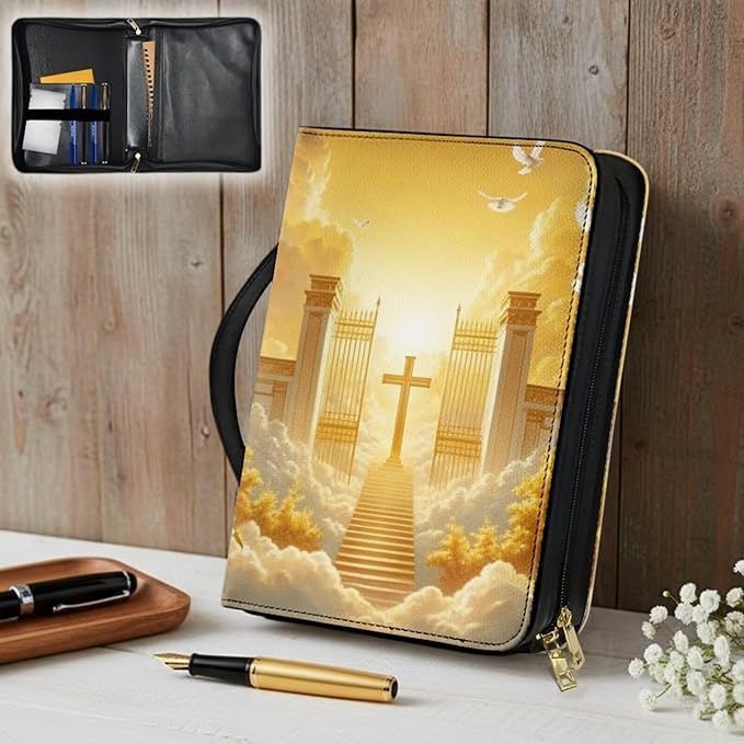 Bible Cover Case for Women Girls Personalized Leather Bible Bag with Name or Text Custom Extra Large Bible Cases for Woman (The Cross of Heaven) Book Cover