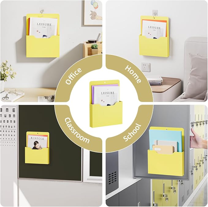 Magnetic File Holder - Magnetic Paper Holder, Pocket Organizer Office Supplies Storage Mail Organizer for Notebooks,Planners,Letter (Yellow)