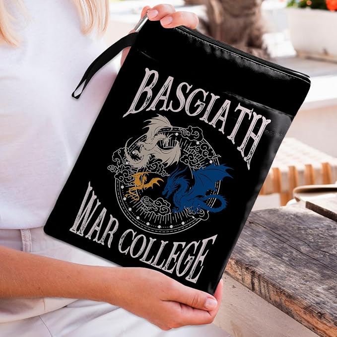 Book Cover Dragon Ridder Inspired Gift, Dragon Merch Pattern Reusable Book Pouch, BASGIATH WAR COLLEGA Book Sleeve for Book Lovers (Black-Dragon 3, Large)