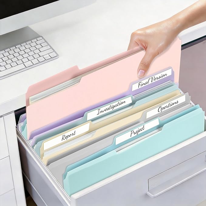 Color Folders 8.5 x 11 Inch, 1/3 Cut Tab File Folders Letter Size with Labels, Assorted Colors School Business Office Folders for Document