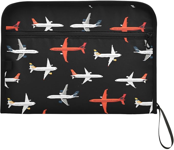 ALAZA Airplane Black 13 Pocket Expanding File Folder with Labels, Accordion File Folder File Organizer Letter A4 Paper for Office School Student