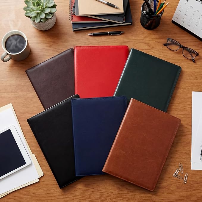 Fuyoooo 6 Pcs Business Portfolio Organizer Professional Leather Portfolio Binder Folder with Clipboard A4 Letter Size Padfolio Legal Notepad Holder for Business School Office Conference (Multi Color)
