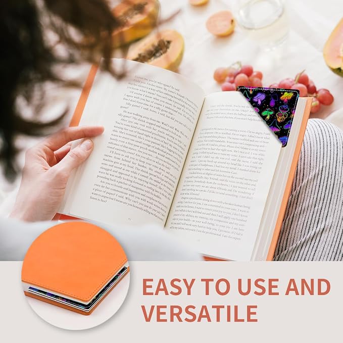 Cute Leather Bookmarks, Fun Triangle Making Corner Bookmark, Book Accessories for Reading Book Lovers, Unbreakable Page Markers for Women Men Colorful Cute Mushroom