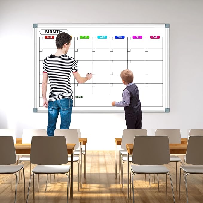 Magnetic White Board Calendar Dry Erase for Wall 48" x 36", Monthly Calendar Whiteboard Dry Erase Board Wall Mounted Board, Colorful Calendar Board for Office, School, Home, Kitchen,Store