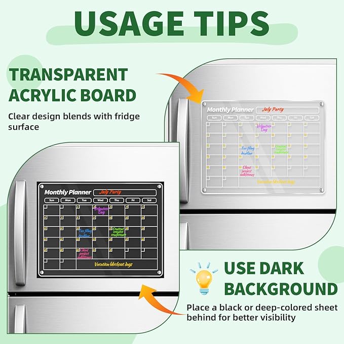 FINDMAG Acrylic Magnetic Dry Erase Board for Fridge, 16"x12" Magnetic Calendar for Refrigerator, Shopping List for Fridge, Clear Notepad Note for Adults with 8 Colors Markers
