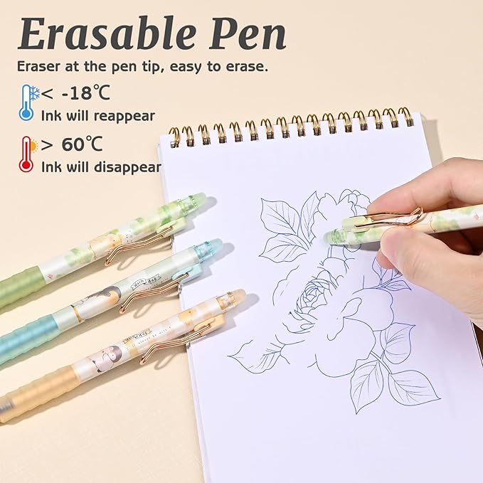 M&G 12Pcs Cute Erasable Gel Pens, 0.5mm Fine Point Retractable Pen, Smooth Writing Quick Dry Blue Ink Pens for School Office Home Supplies (Blue Ink)
