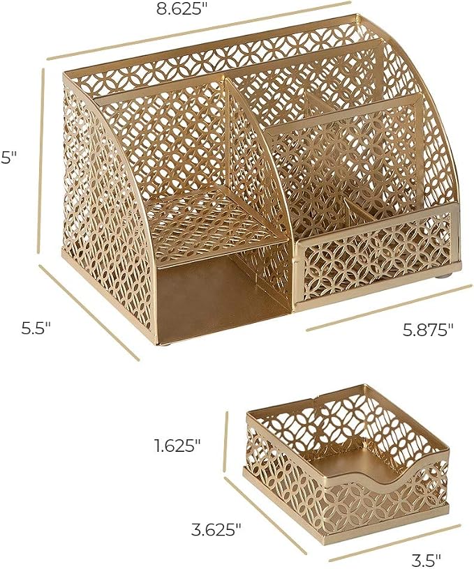 BLU MONACO Gold Desk Organizer – Designer Metal with Gold Finish, Storage for Paper & Office Supplies, Decorative Storage for Home or Office