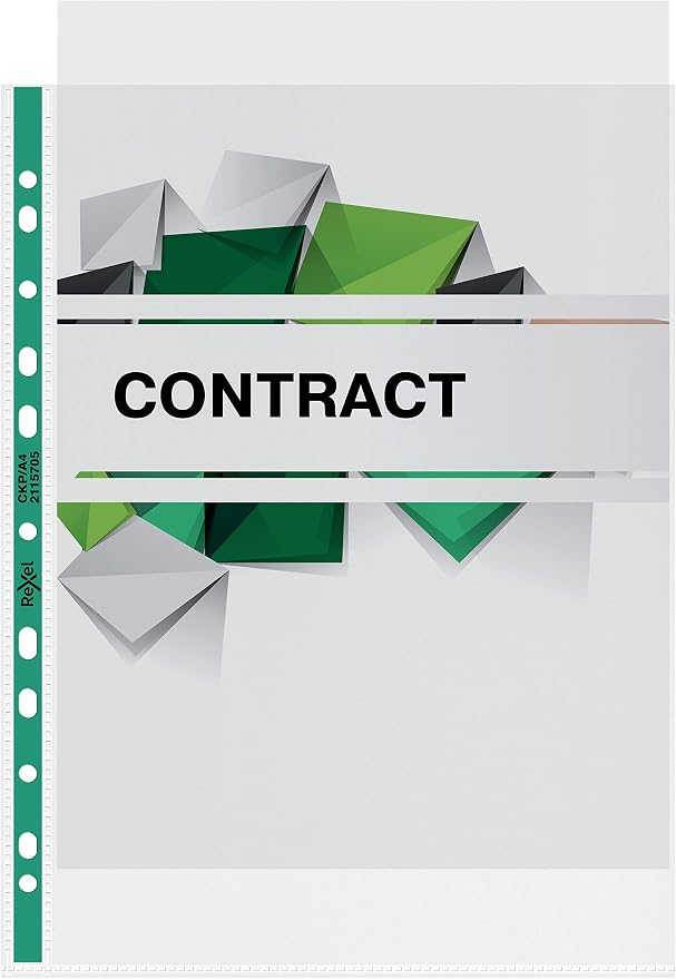 Rexel Copy King A4 Punched Pockets with Green Spine, Glass Clear, Copy Safe, Pack of 25, 2115705