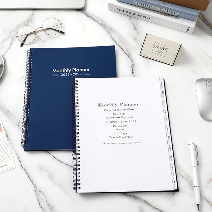 2026-2029 Monthly Planner - 3 Year Monthly Planner 2026-2029, Jul 2026 - Jun 2029, 9" x 11", 3 Year Calendar 2027-2028-2029 Monthly Planner with Tabs - Navy Blue