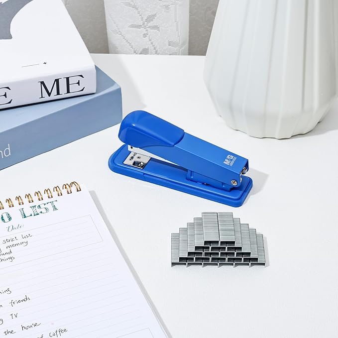 M&G Desktop Staplers, Desk Stapler with 2000 Staples, 25 Sheets Capacity, Metal Office Staplers for School Office Home, No Jam, Non-Slip (Blue)