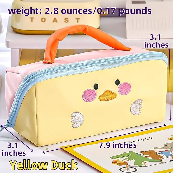 Cute Kawaii Pencil Case Pouch with Handle Cartoon Animal Large Capacity Pen Box Holder Organizer for Office Workspace Supplies Desk Accessories Travel Essentials Trendy Gift (Pink Bunny)