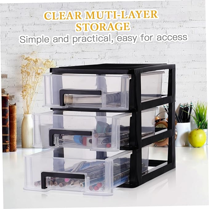 Plastic Drawers - 3 Layer Small Desktop Organizer with Transparent Drawers for Stationery,Office,Home,Jewelry and Cosmetics