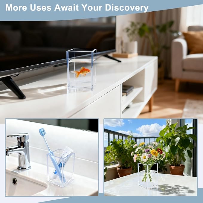 20 Pack Clear Acrylic Pen Holders, Pencil Cups and Makeup Brush Organizers : Durable Desk Accessories for Classroom, Office and School Storage