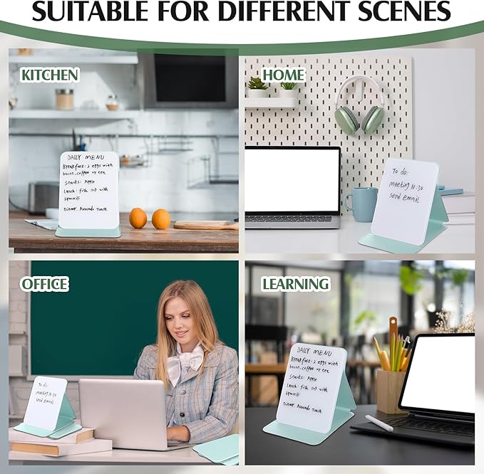 Dunzoom 2 Pcs Small Glass Desktop Whiteboard with Reversable Stand 8 x 6 Inch Mini Dry Erase White Board Easel with 2 Markers Reusable Desk Notepad for Home Office School Supplies (Green)