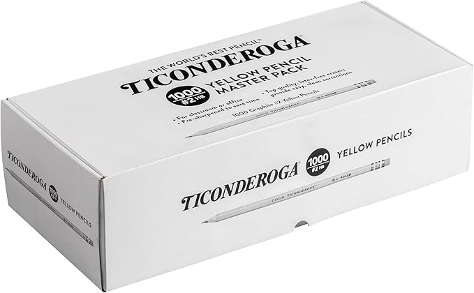 Ticonderoga Wood-Cased Pencils, Pre-Sharpened, 2 HB Soft, Yellow, 1000 Count