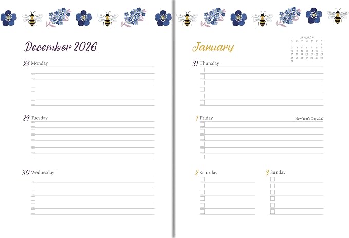 High Note 2027 Planner, 17-Month Weekly & Monthly Flexible Cover Calendar Book with Goal & Project Planning Pages, August 2026 – December 2027, 5.75" x 7.5", Garden Bee