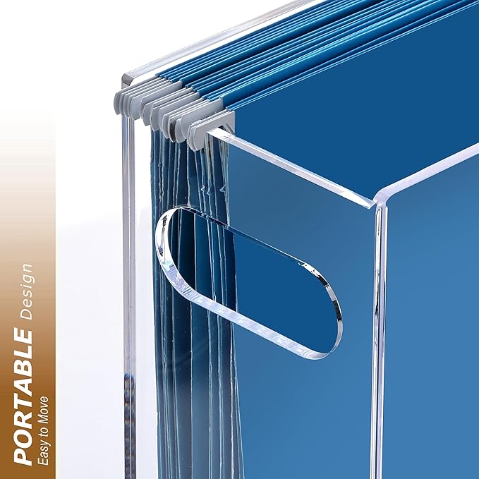 Hanging File Folder Organizer, Acrylic File Organizer Box for Legal Size Hanging File Folders, Clear Filing Holder with Handle for Desk Home Office - 1 Pack