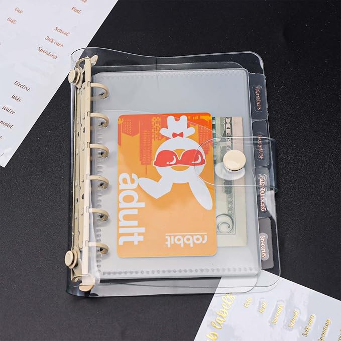 NatSumeBasics 8 A7 Binder Dividers Pockets with Tabs Zipless Cash Stuffing Envelopes Clear Binder Inserts and Tab Sticker for 6 Rings Budgeting Binder Accessories (8 A7 2 Layer)