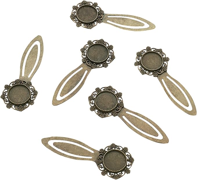 FASHEWELRY 10Pcs Antique Bronze Bookmark Pendant Blank Tray 18mm Flower Round Bezel Base Cabochon Setting Charms