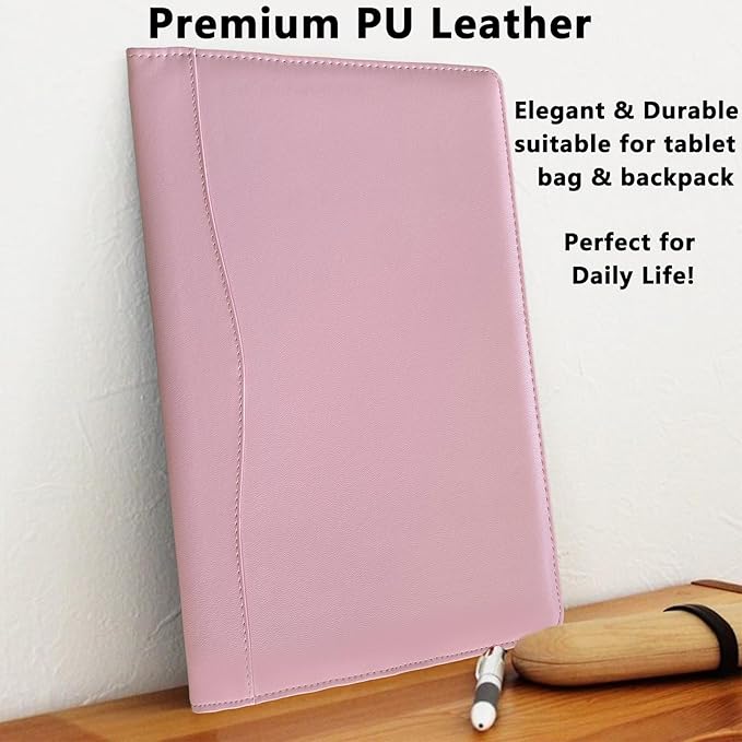 Portfolio Folder Padfolio with A4 Clipboard, PU Leather Portfolio Clipboard Business Binder Writing Clip Board Organizer for Legal Documents Business Card Men Women Pink