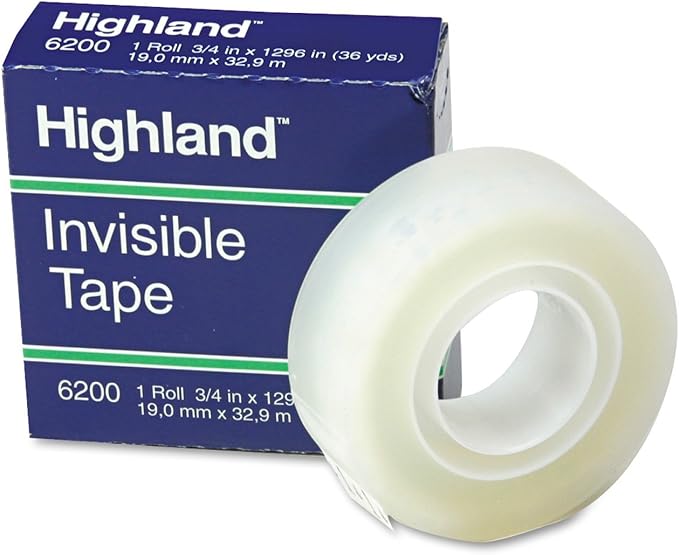 Highland Invisible Permanent Mending Tape, 3/4" x 1296", 1" Core, Clear