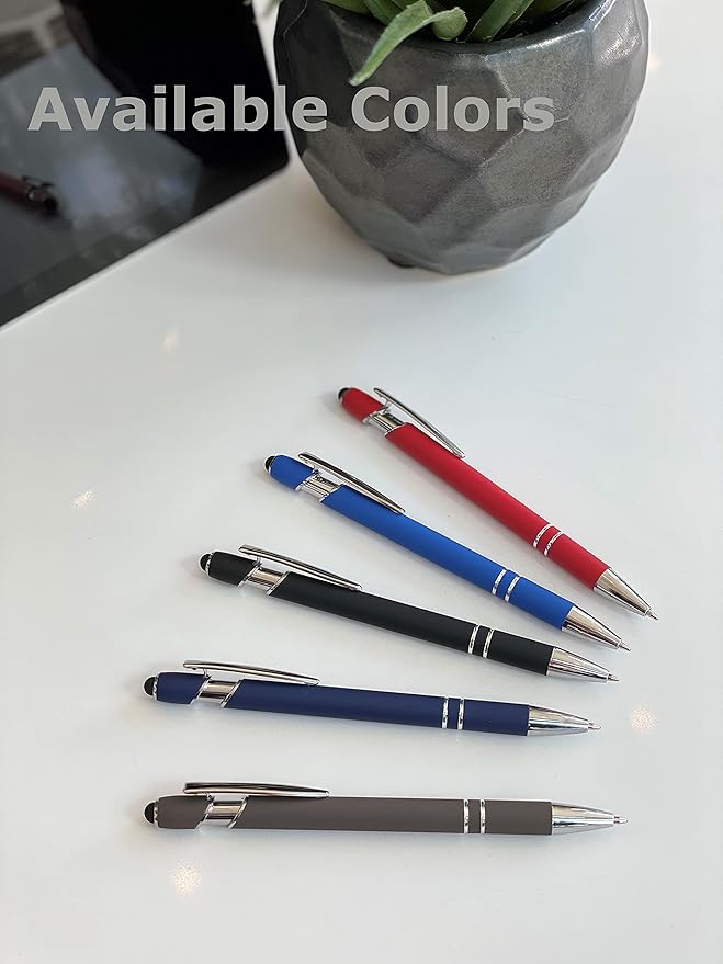 Pack of 5 Rubberized Comfort Soft Touch 2 in 1 Ballpoint Pen Capacitive Stylus Tip, Premium Metal Medium Point, Black Ink, Compatible with Most Touch Screens (Blue)