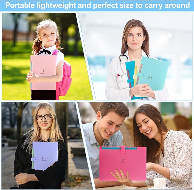 Expanding File Folders with 5 Pocket,A4 Letter Size Accordion Document Organizer,Plastic Expandable File Folder with Snap Closure, 120 Labels in 12 Colors for Office Supplies, Pack of 10
