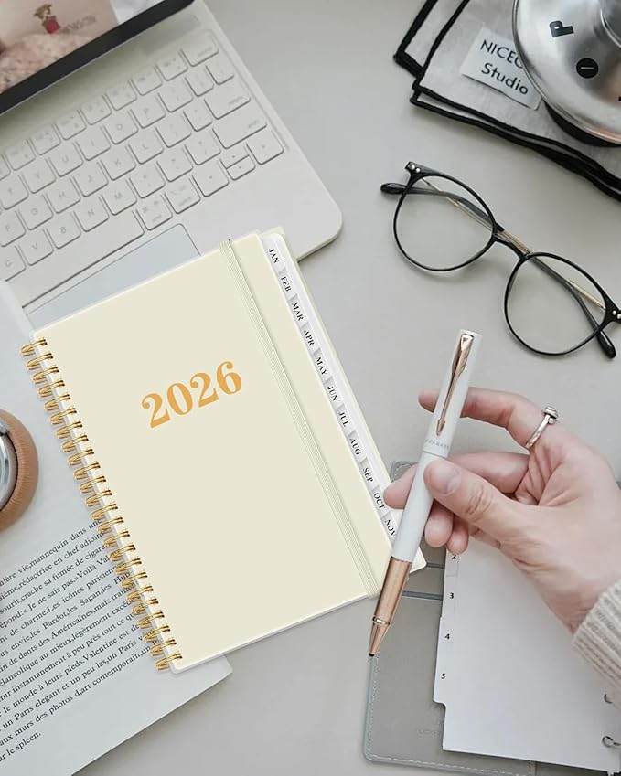 2026 Planner - Weekly and Monthly Planner from Jan 2026 - Dec 2026, Spiral Planning 2026 with 12-Month Tabs, Inner Pocket, 6.25" x 8.5", Beige