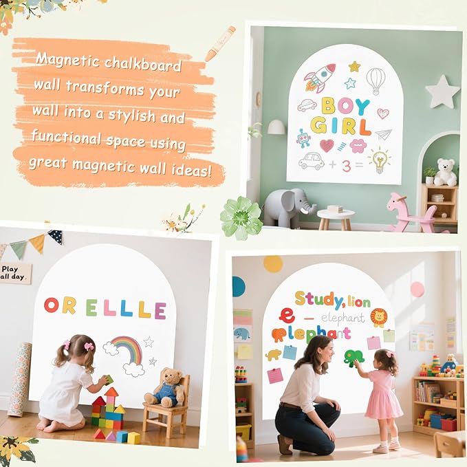 Magnetic Wall Decal 40x32 Inch White Magnetic Wall Decal Arch Chalkboard with Multiple Accessories for Home Playroom and Classroom